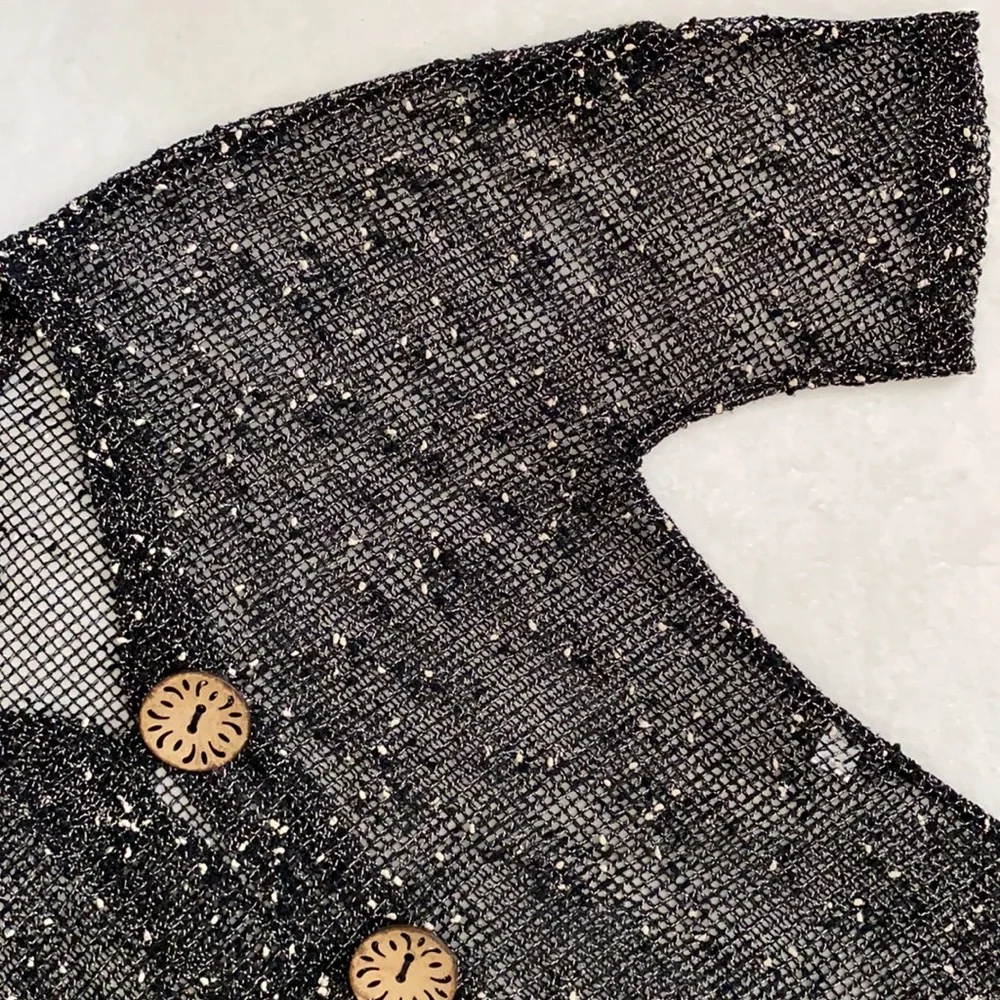 Lulu-B | Open Knit Boho Coastal Cardigan Coconut Husk Buttons 7258 Black (M) - Picture 5 of 16